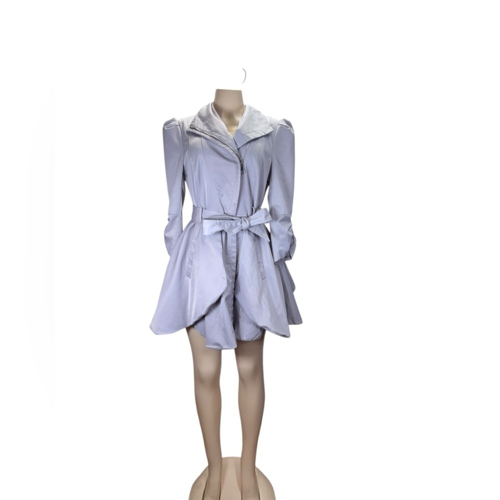 Bebe.   Gray Trench Coat with Tailored Silhouette and Cinched Waist - Picture 2 of 14
